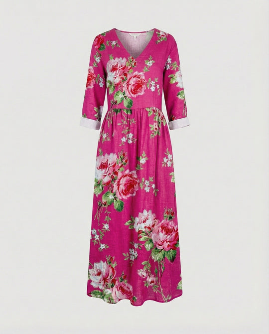 Damen Boho Maxikleid Sommer Leinenoptik