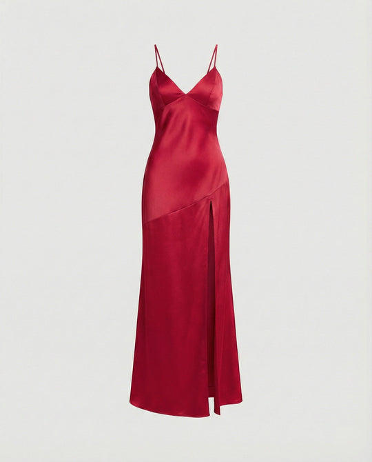 Damen Abendkleid Satin mit Schlitz