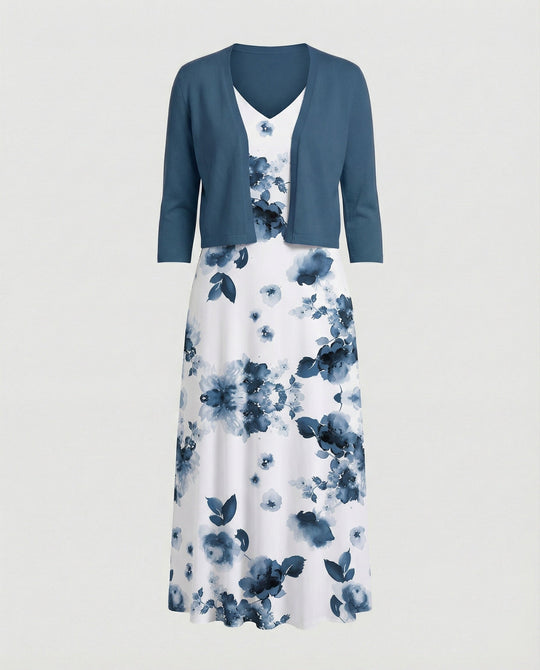 A-Linien Kleid Mit Bolerojacke Damen V-Ausschnitt