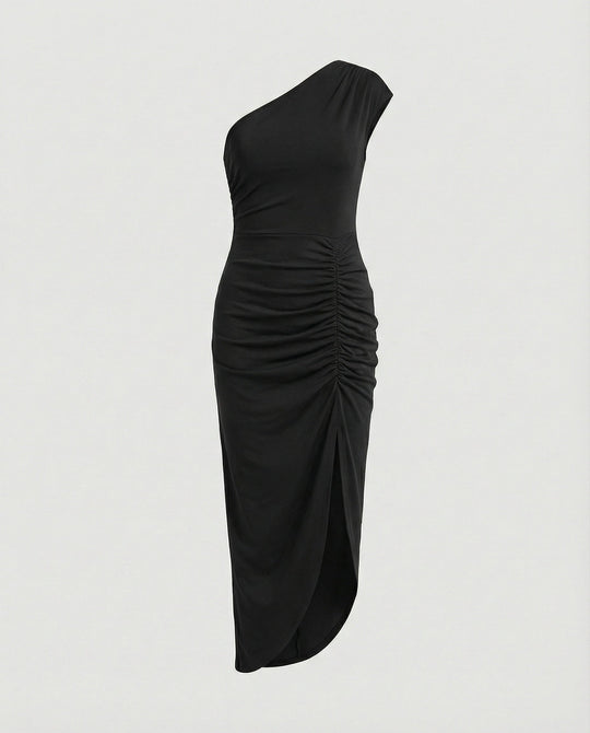 Damen Maxikleid Ein-Schulter mit Schlitz
