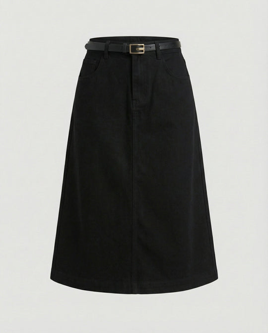 Satinrock Weiß Schwarz Damen Midi mit Taschen