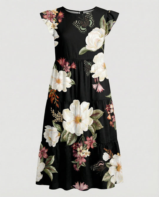 Damen Sommerkleid knielang mit Volant