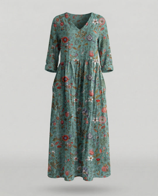 Damen Boho Maxikleid Sommer Leinenoptik