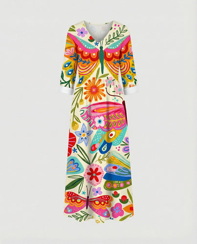 Damen Boho Maxikleid Sommer Leinenoptik