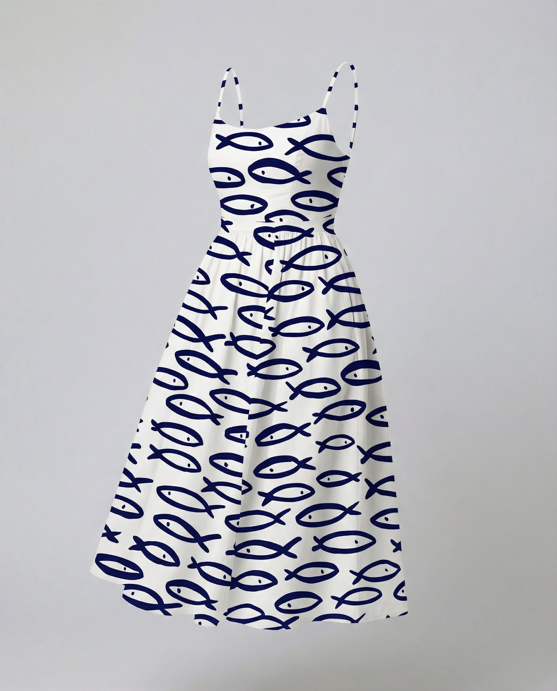 Einfarbiges Kleid mit U-Ausschnitt und Strapsen