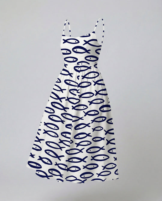 Einfarbiges Kleid mit U-Ausschnitt und Strapsen