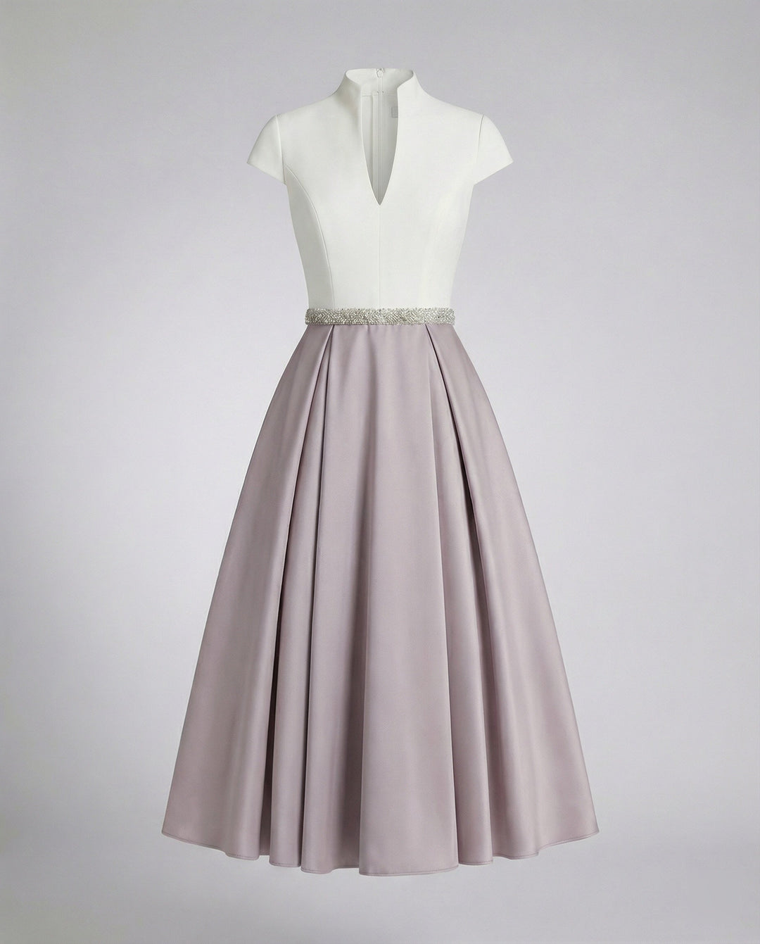 Damen Elegantes Midikleid mit Hochgeschlossenem Kragen & Schwingendem Rock