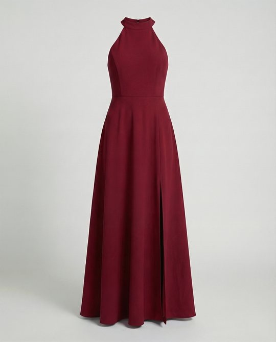 Damen Elegantes Maxikleid mit Seitenschlitzen und hochgeschlossenem Ausschnitt