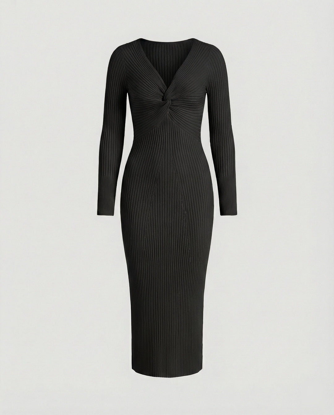 Damen figurbetontes langärmliges Strickkleid mit Knoten-Detail