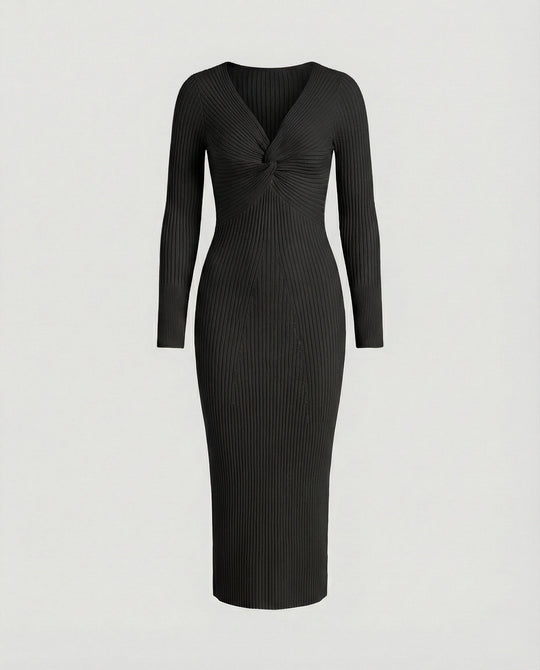 Damen figurbetontes langärmliges Strickkleid mit Knoten-Detail
