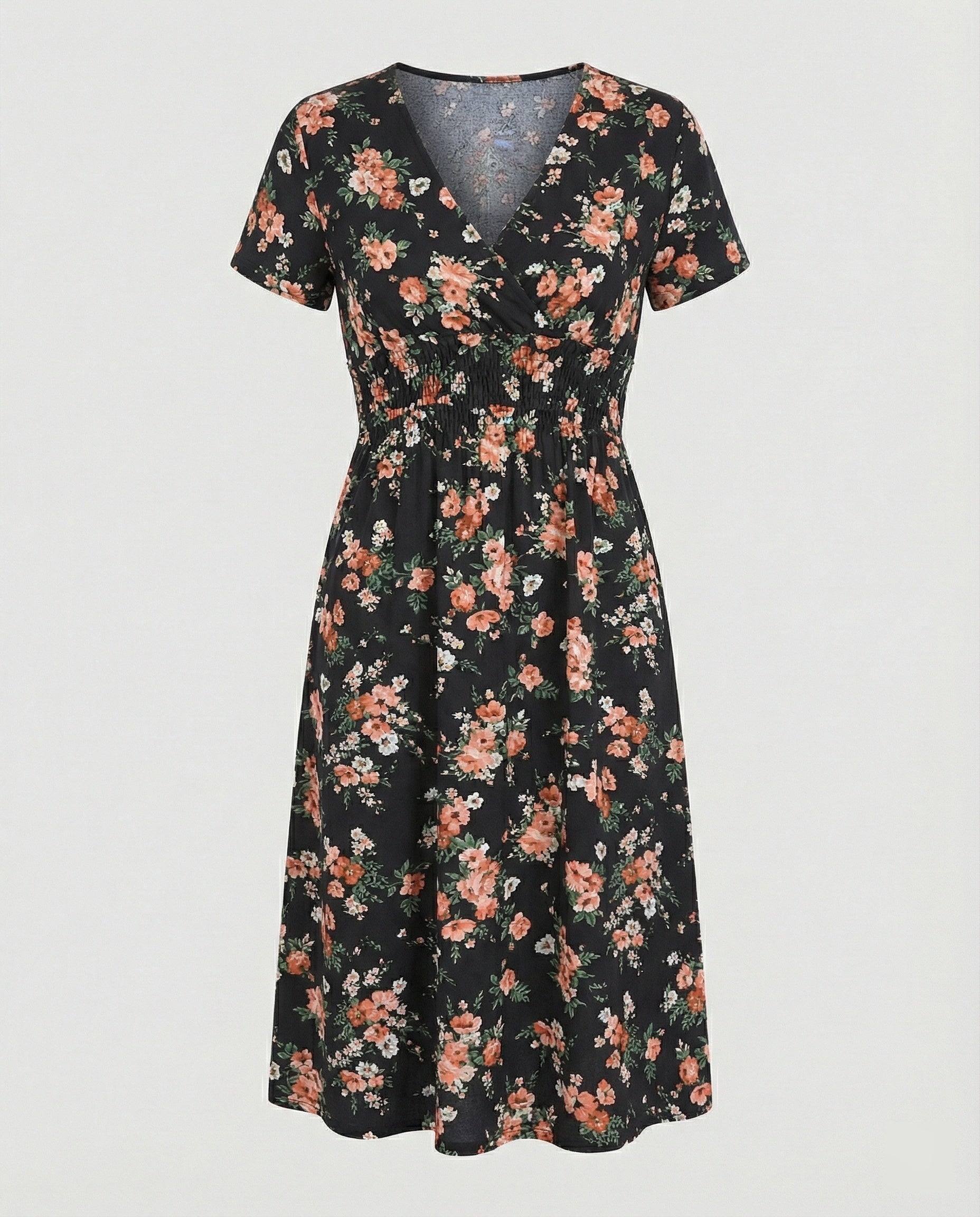 Damen Midikleid gesmokte Taille