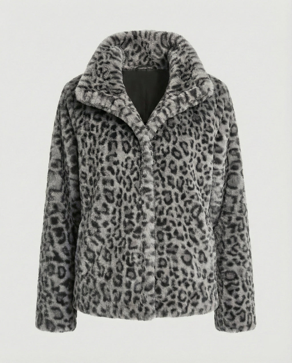 Mantel - Kunstpelz - Oversized Fit - Reverskragen - Leopardenprint