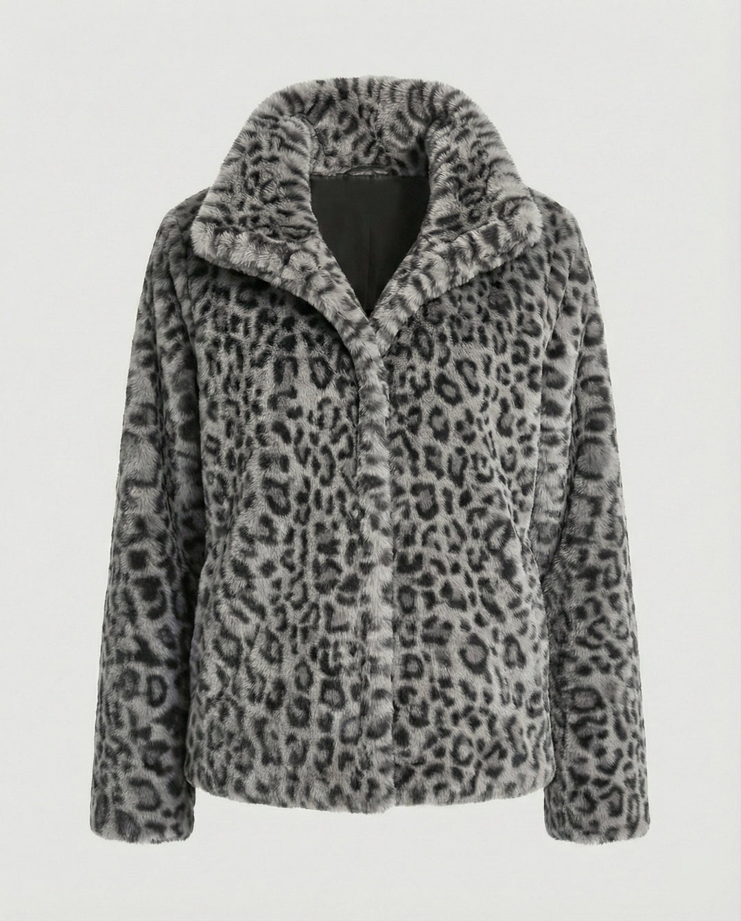 Mantel - Kunstpelz - Oversized Fit - Reverskragen - Leopardenprint