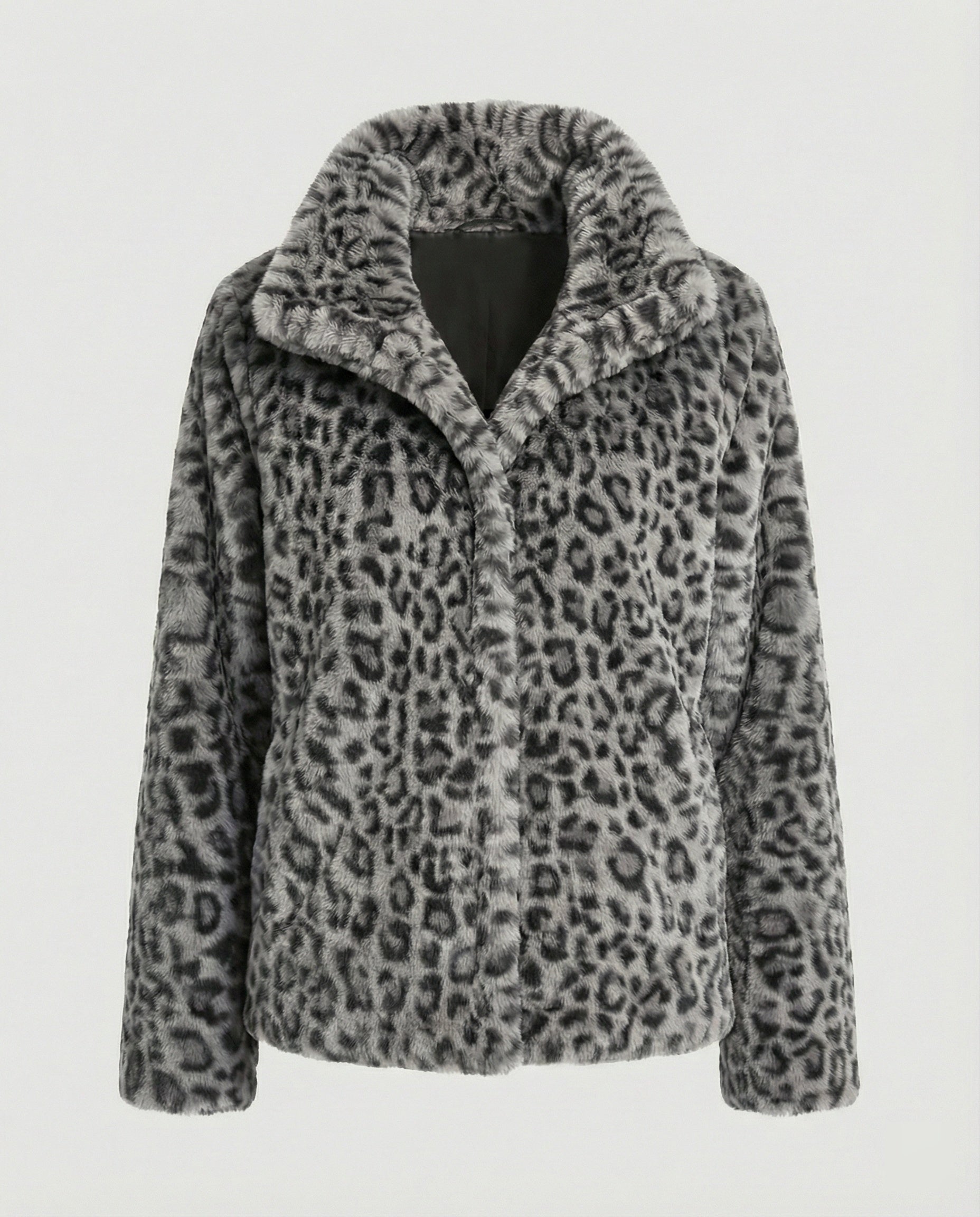Mantel - Kunstpelz - Oversized Fit - Reverskragen - Leopardenprint
