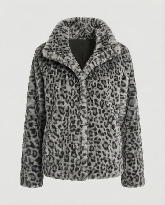 Mantel - Kunstpelz - Oversized Fit - Reverskragen - Leopardenprint