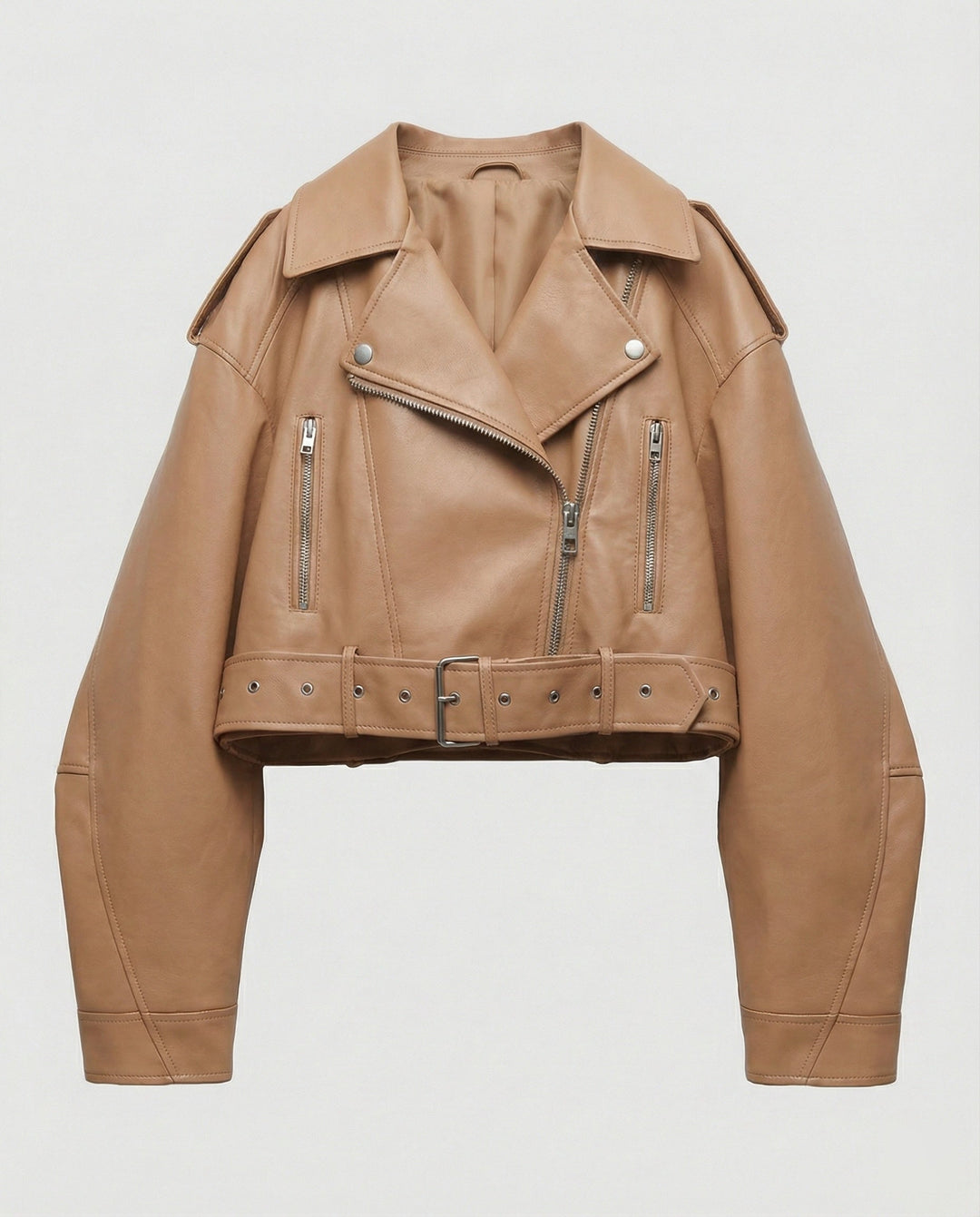 Damen Lederjacke Schwarz mit Gürtel