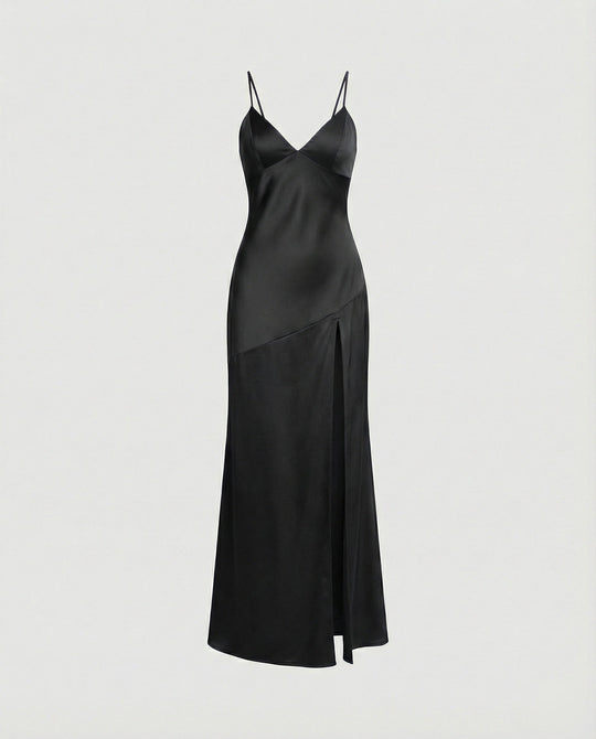 Damen Abendkleid Satin mit Schlitz