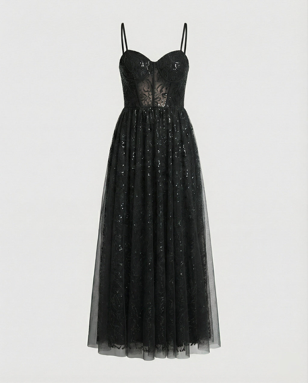 Abendkleid lang mit Tüllrock und Cups