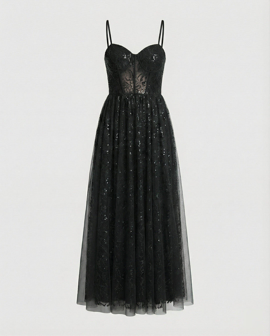 Abendkleid lang mit Tüllrock und Cups