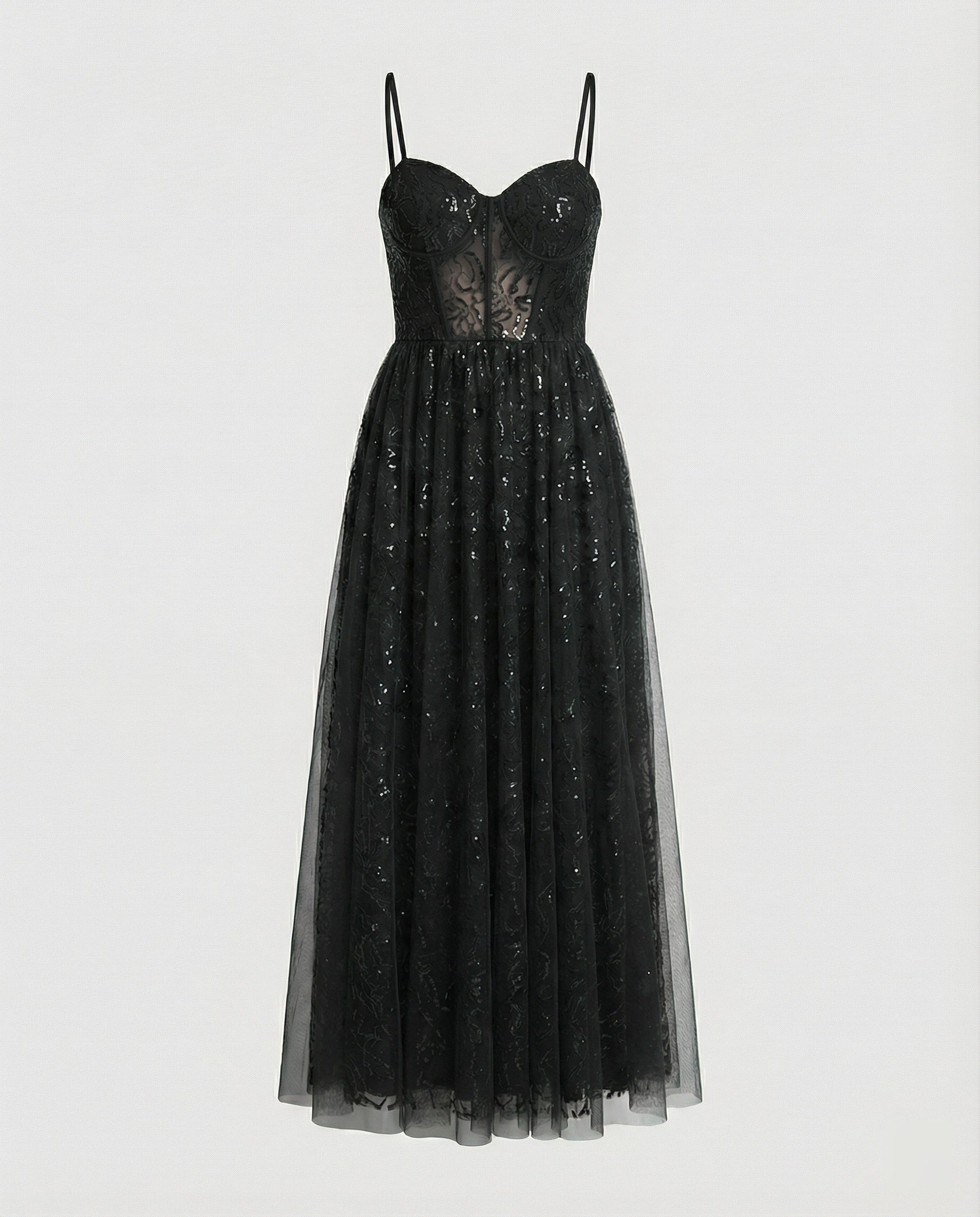 Abendkleid lang mit Tüllrock und Cups