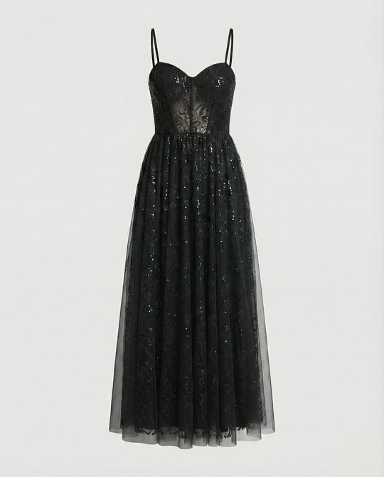 Abendkleid lang mit Tüllrock und Cups
