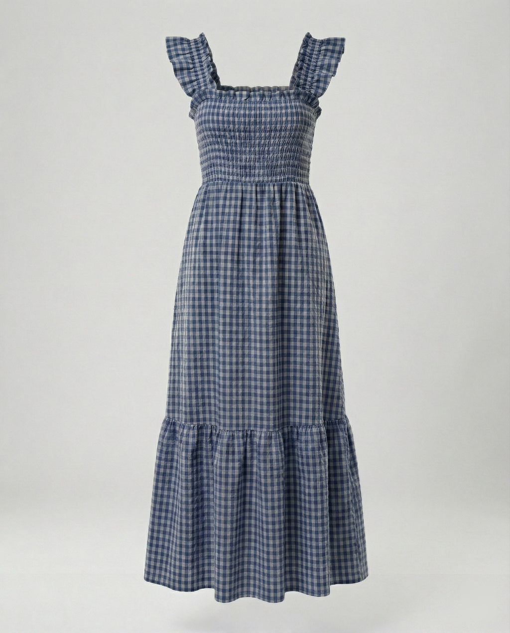 Damen Vichy Maxikleid mit Smokoberteil