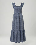 Damen Vichy Maxikleid mit Smokoberteil