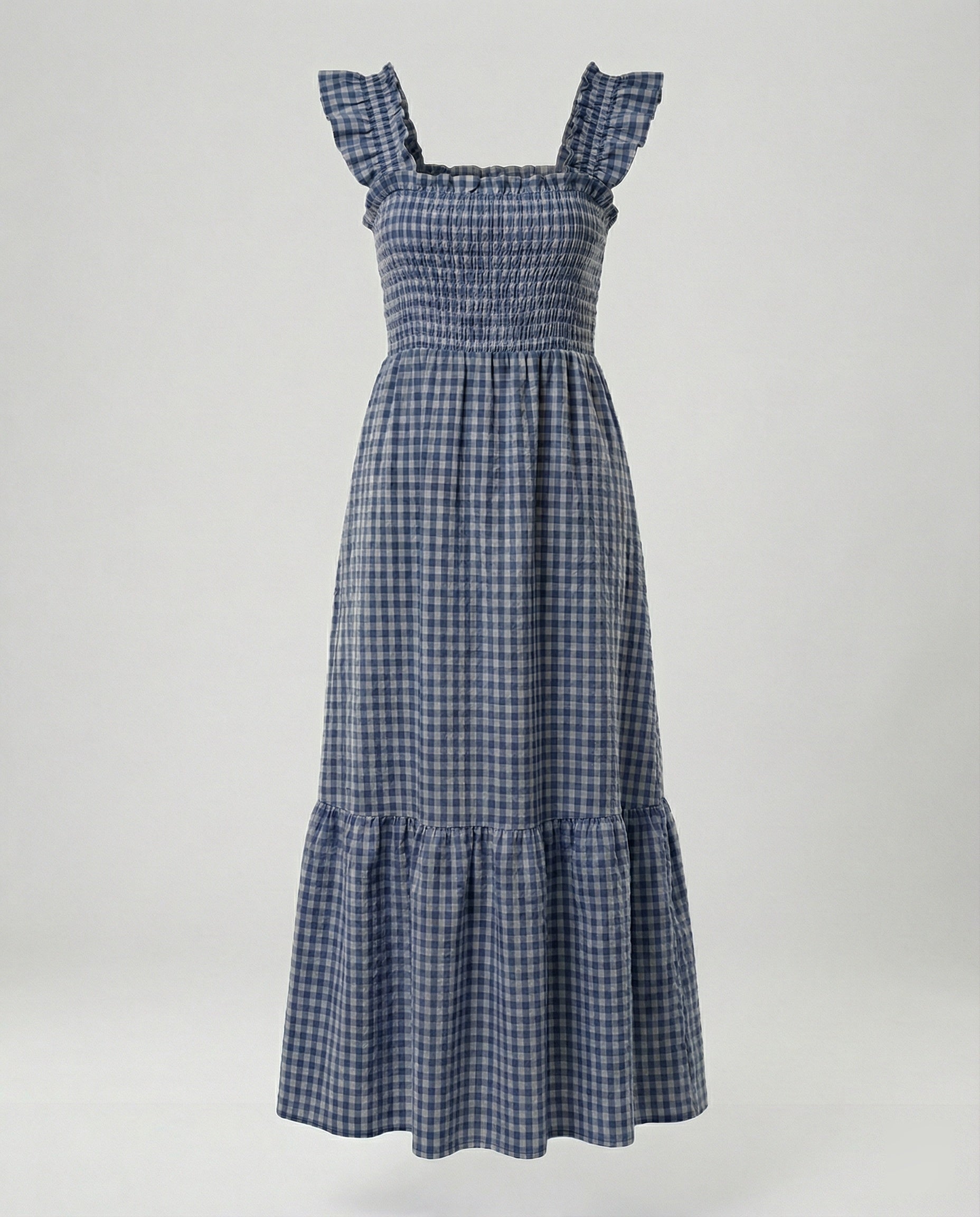 Damen Vichy Maxikleid mit Smokoberteil
