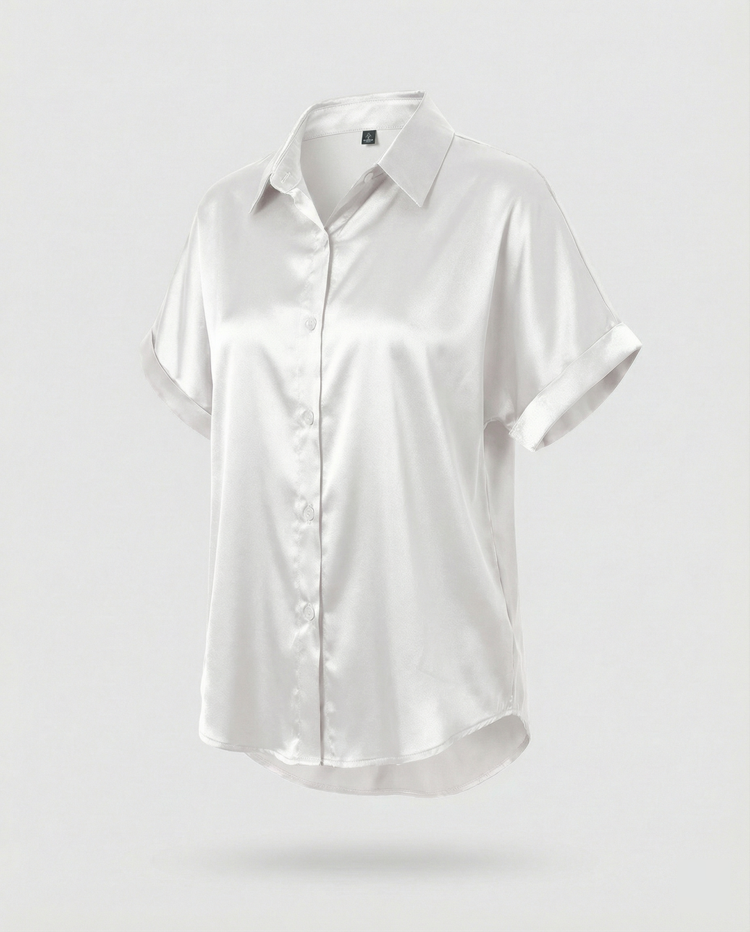 Damen Satin-Bluse mit großem Kragen und überschnittenen Schultern