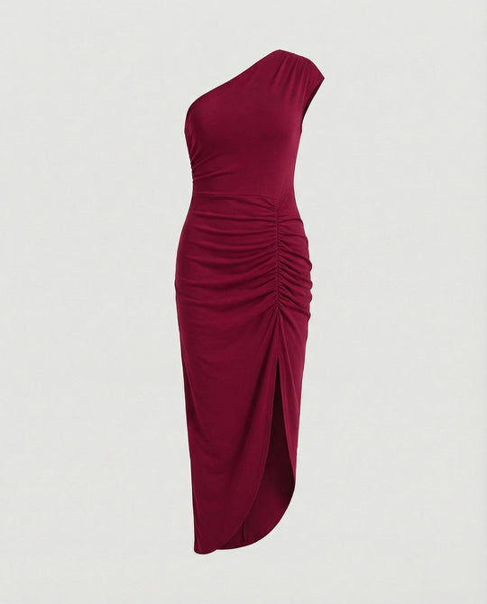 Damen Maxikleid Ein-Schulter mit Schlitz