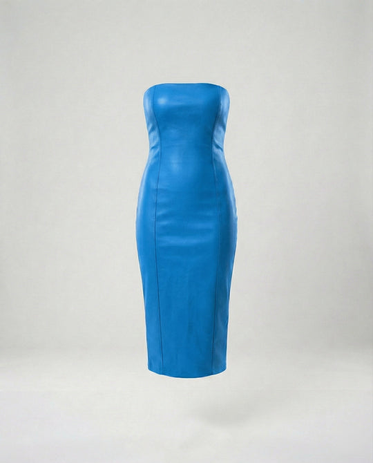 Damen Midikleid trägerlos Lederoptik