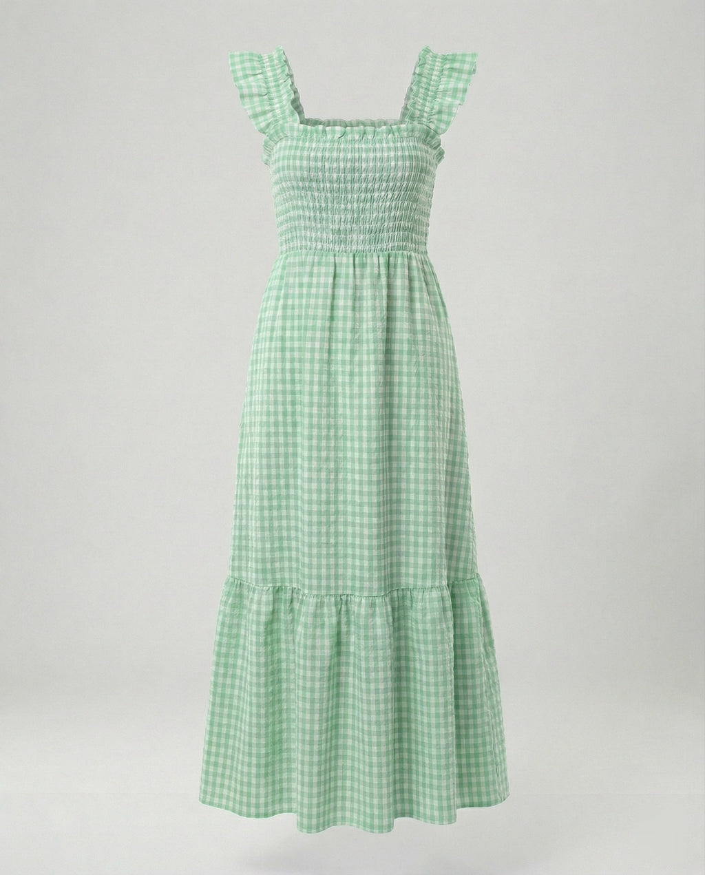 Damen Vichy Maxikleid mit Smokoberteil