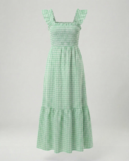 Damen Vichy Maxikleid mit Smokoberteil