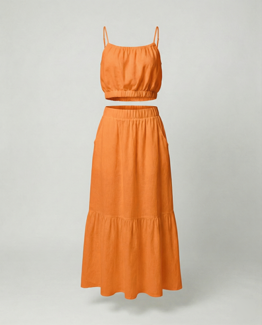 Damen Sommerliches Zweiteiler-Kleid mit fließendem Schnitt und praktischen Taschen