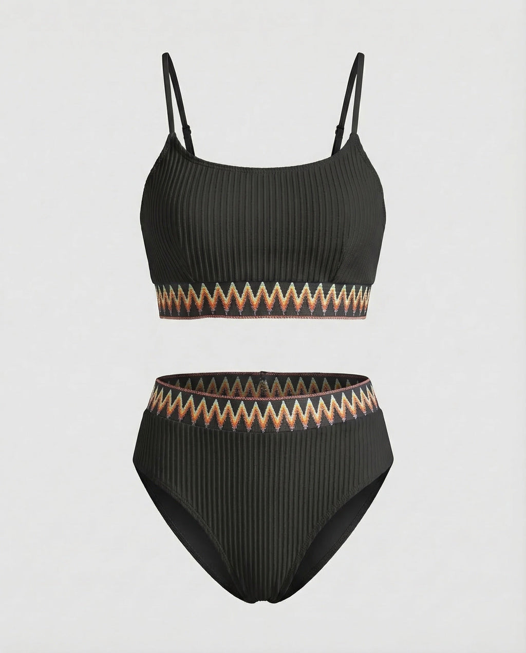 Damen Ripp-Zweiteiler Zickzack-Stickbund