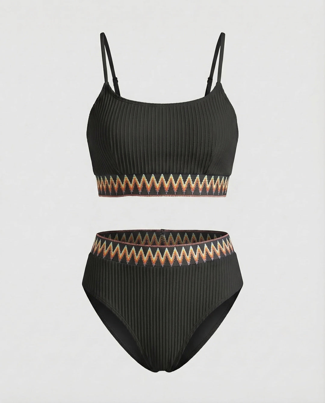 Damen Ripp-Zweiteiler Zickzack-Stickbund