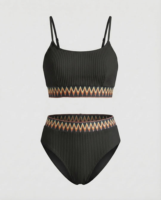 Damen Ripp-Zweiteiler Zickzack-Stickbund