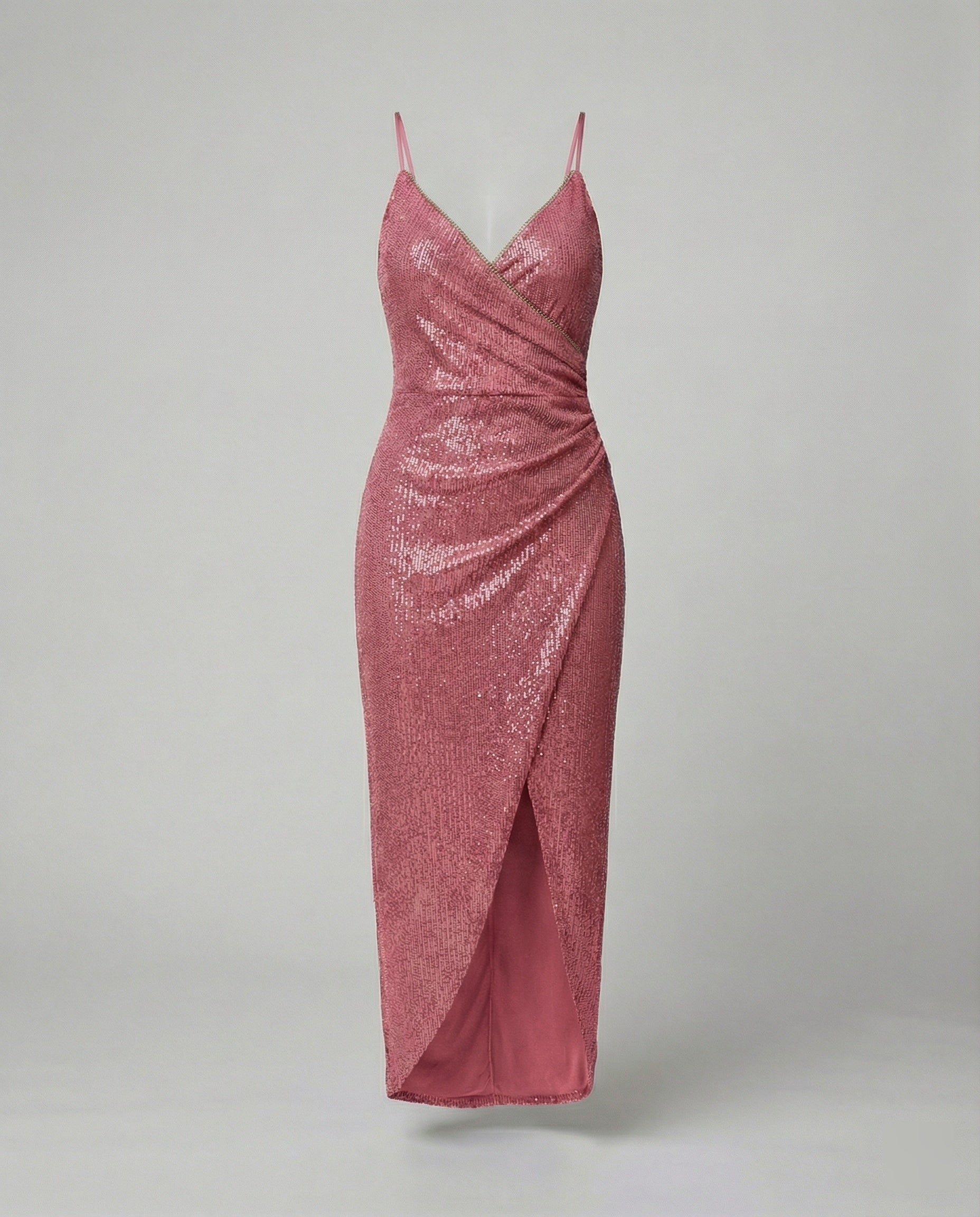 Damen Glamouröses Wickelkleid mit glitzender Oberfläche und hoch geschlitzt Shopnory