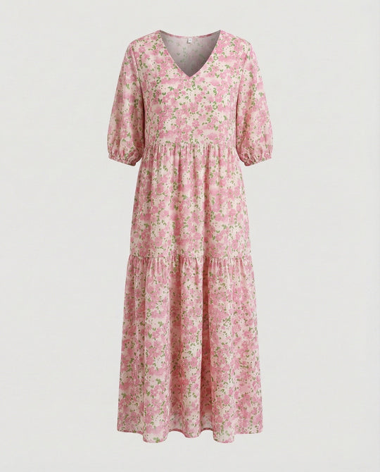 Damen Midikleid Sommer Stufenrock