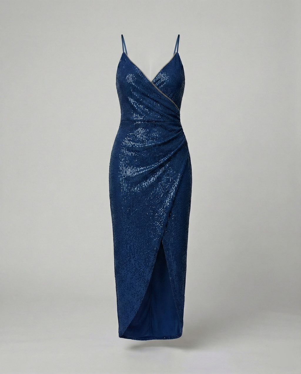 Damen Glamouröses Wickelkleid mit glitzender Oberfläche und hoch geschlitzt Shopnory