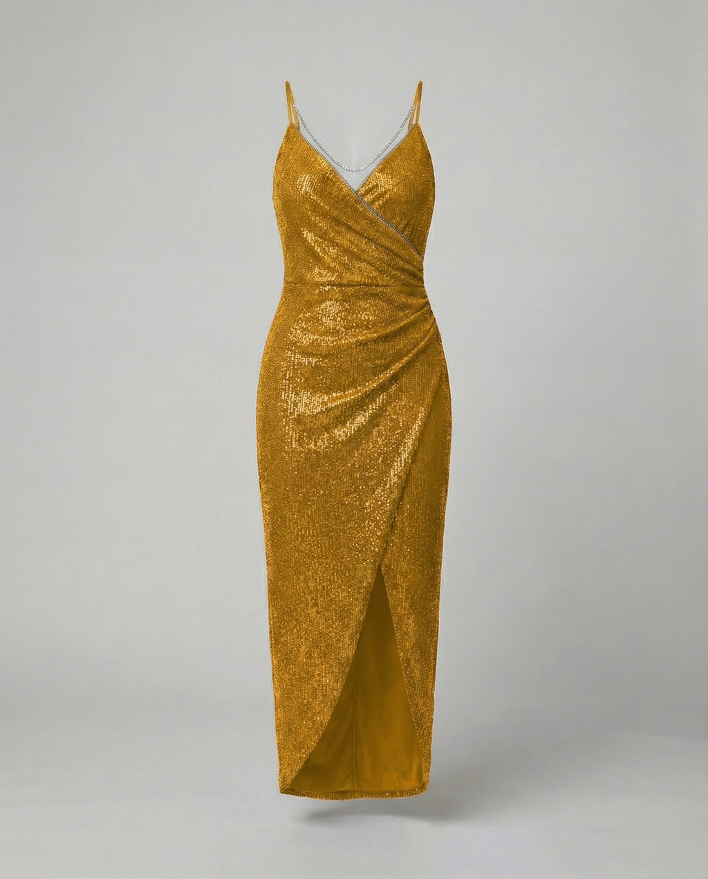 Damen Glamouröses Wickelkleid mit glitzender Oberfläche und hoch geschlitzt Shopnory