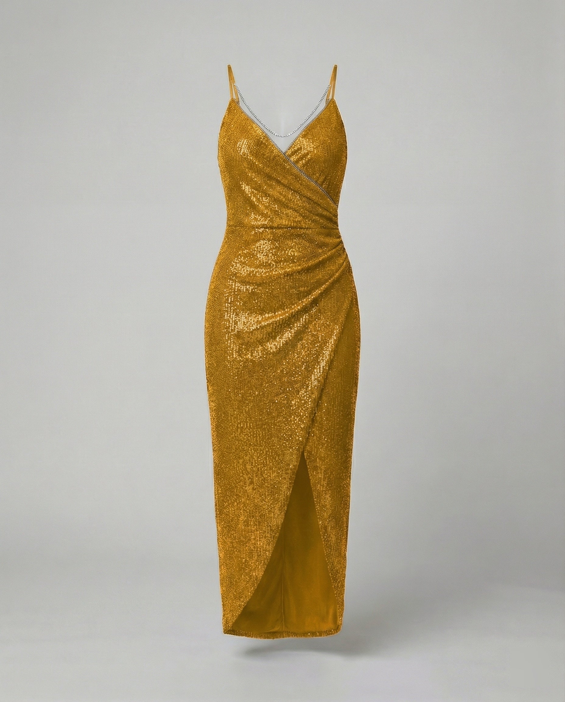Damen Glamouröses Wickelkleid mit glitzender Oberfläche und hoch geschlitzt Shopnory