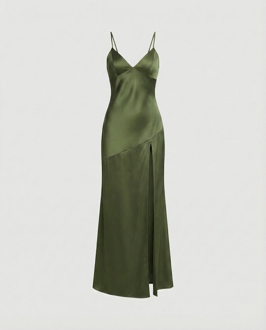 Damen Abendkleid Satin mit Schlitz