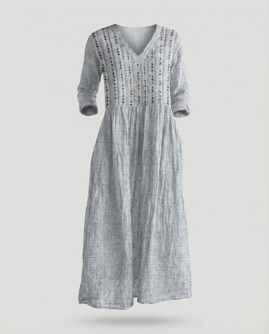 Damen Boho Maxikleid Sommer Leinenoptik