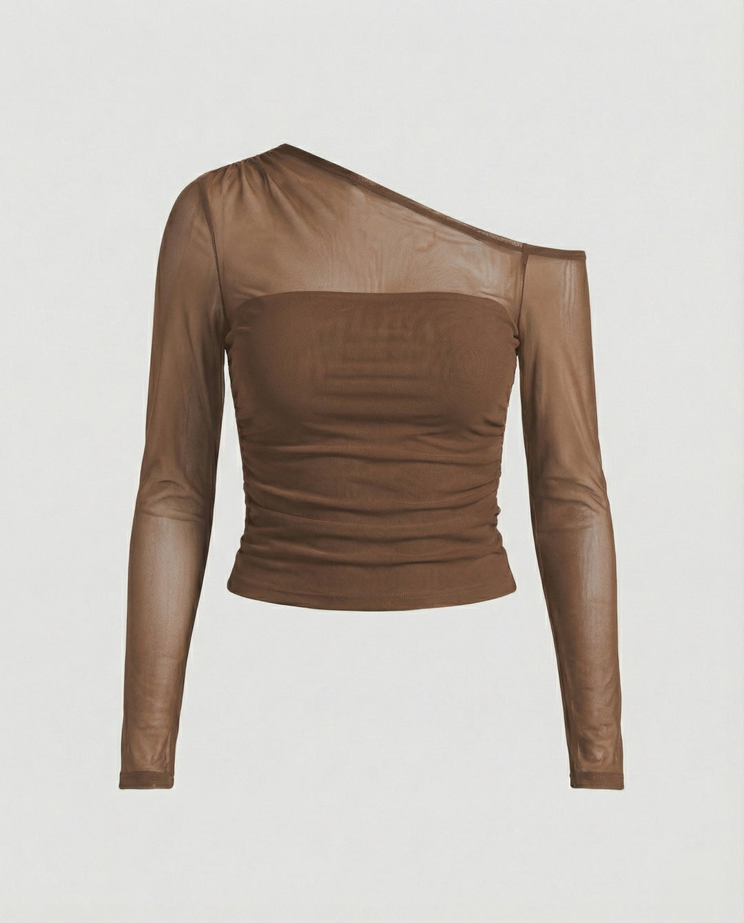 Damen Elegantes asymmetrisches Oberteil mit schulterfreiem Design und Raffung