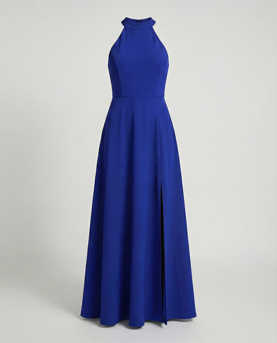 Damen Elegantes Maxikleid mit Seitenschlitzen und hochgeschlossenem Ausschnitt