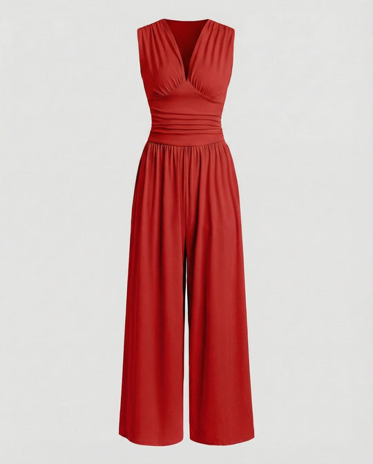 Damen Jumpsuit mit schickem V-Ausschnitt und weitem Bein