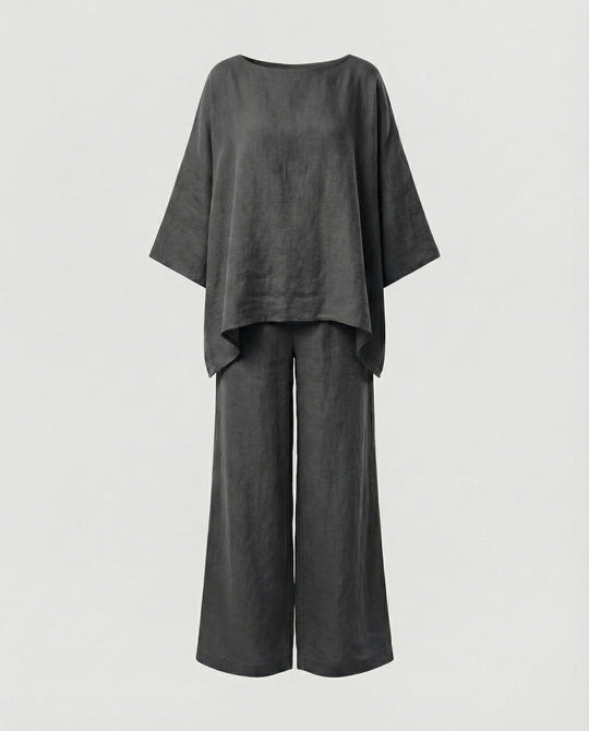 Leinen Zweiteiler Set Damen mit Palazzo-Hose