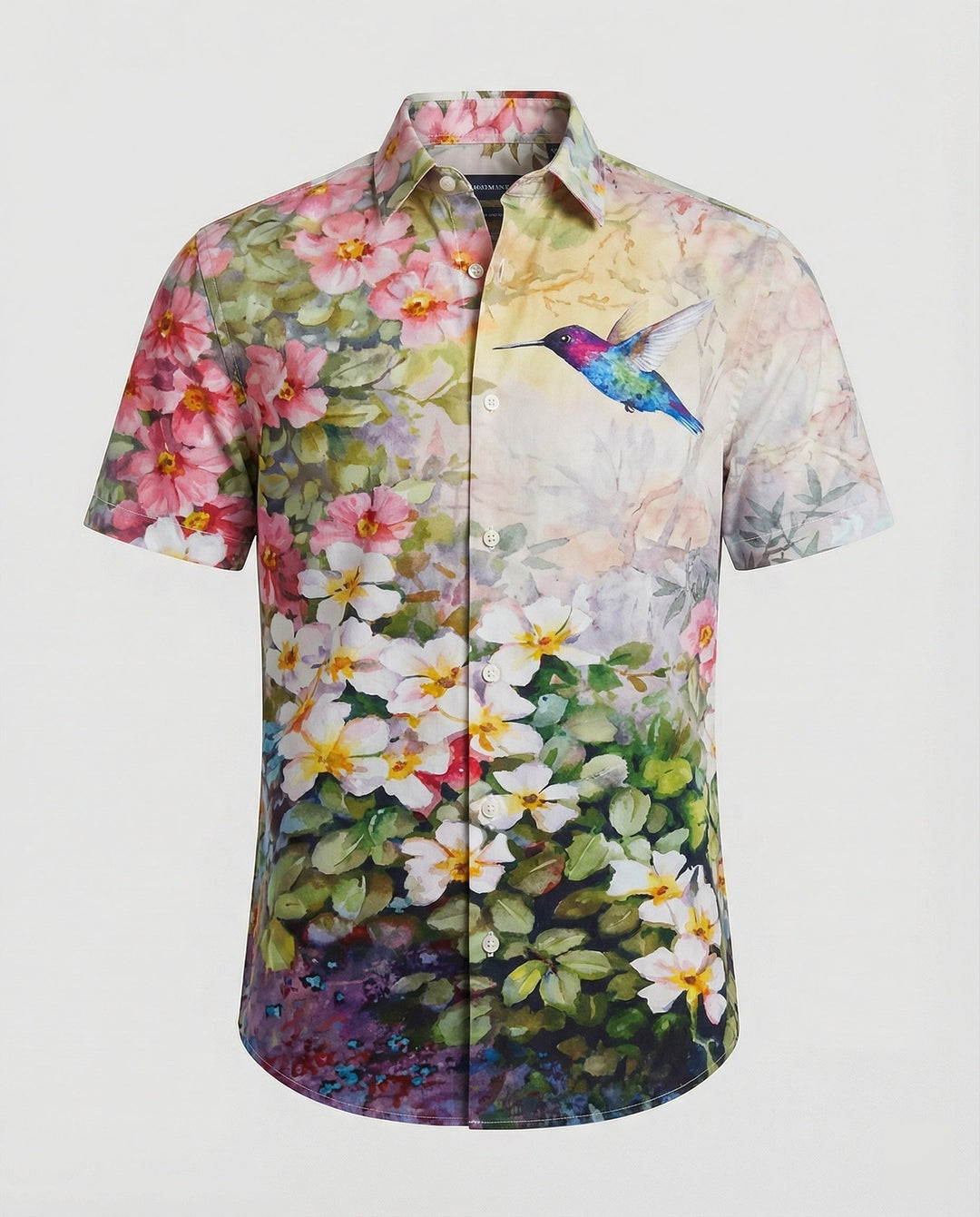 Kurzarmhemd Herren Blumenmuster Leinenoptik