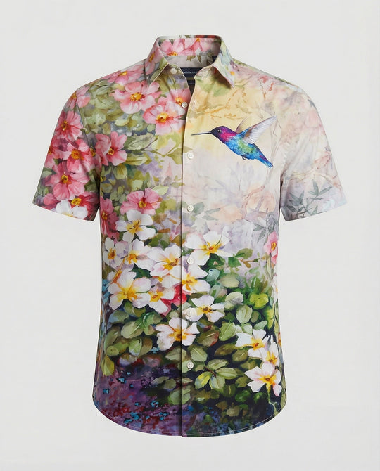 Kurzarmhemd Herren Blumenmuster Leinenoptik